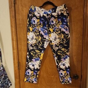 Chico's Floral Ankle Pants - Blue, Yellow, White